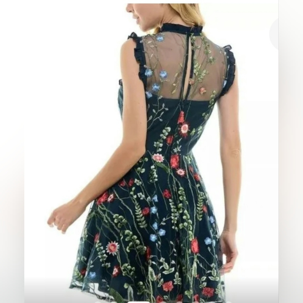 City Studio Juniors Navy Floral Embroidered Mini Dress, Size 11